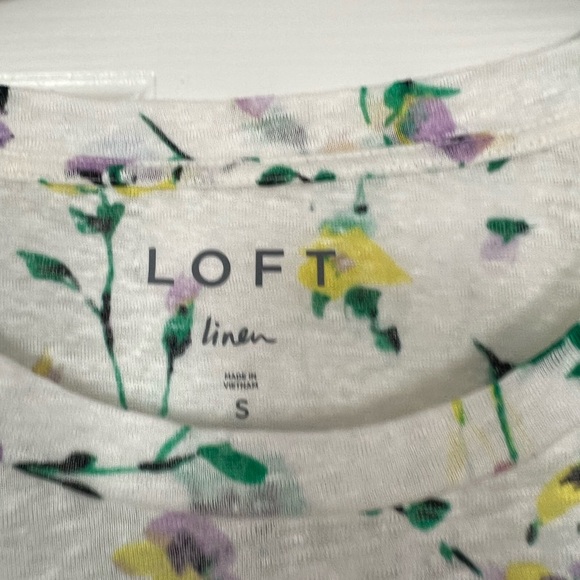 Loft White Floral Linen Top size Small - Picture 6 of 7